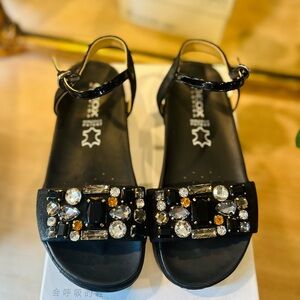 Geox Respira Women’s Tajah Black Jewel Crystal Gem Embellished Platform Sandals